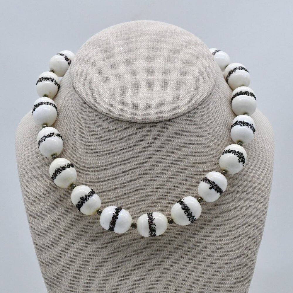 Vintage White Porcelain Choker With Brass Accents 1960s